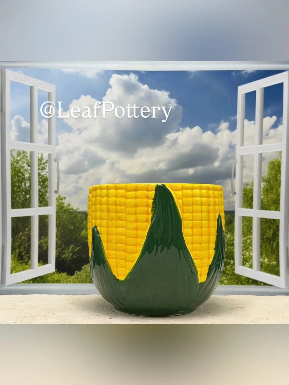 Ceramic Corn Planter - Vintage Style Corn Cob Pot - Yellow and Green Planter